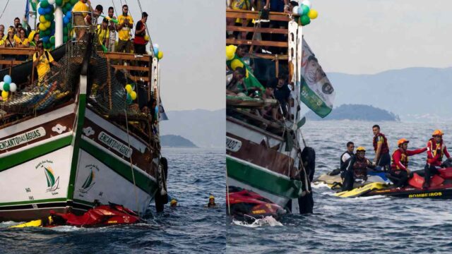 Barco de apoiadores de Flávio Bolsonaro colide com jet ski dos bombeiros em Angra dos Reis