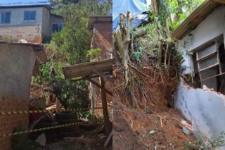 Casa cai após deslizamento de terra em Colombo, moradora lamenta perdas