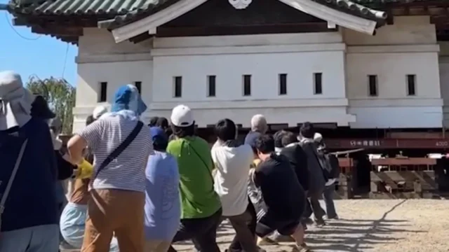 Japão reúne 1.800 pessoas para mover torre de castelo com cordas