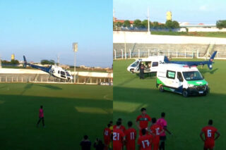 Helicóptero pousa em campo e para jogo da terceira divisão do paranaense