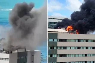 Fogo atinge cobertura de hotel de luxo em Maceió