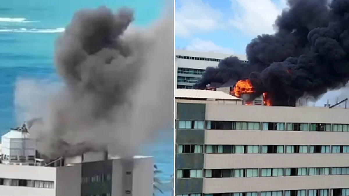 Fogo atinge cobertura de hotel de luxo em Maceió