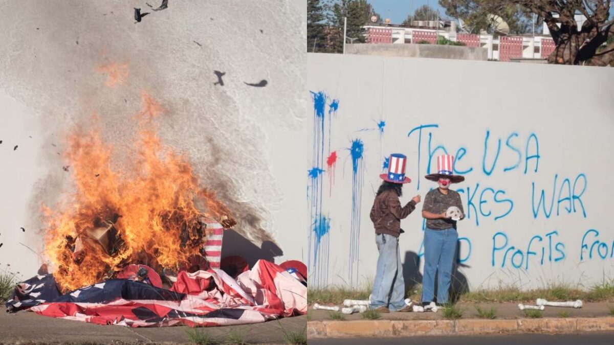 MST protesta contra os EUA e queima bandeira em Brasília