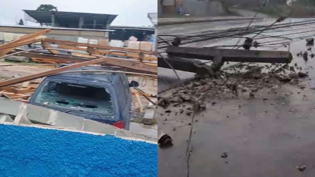 Temporal forte causa destruição em Almirante Tamandaré com queda de telhado e postes