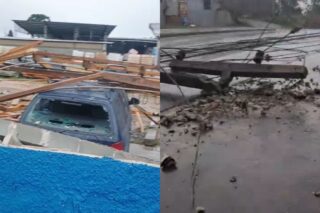 Temporal forte causa destruição em Almirante Tamandaré com queda de telhado e postes