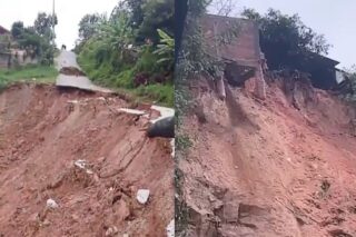Chuva forte causa erosão e bloqueia rua em Almirante Tamandaré