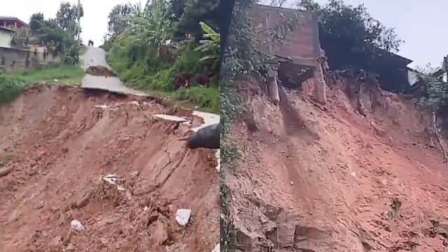 Chuva forte causa erosão e bloqueia rua em Almirante Tamandaré